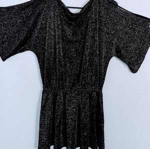 Black with Gold Flecks Sheer Cold Shoulder Raglan Sleeve Top
